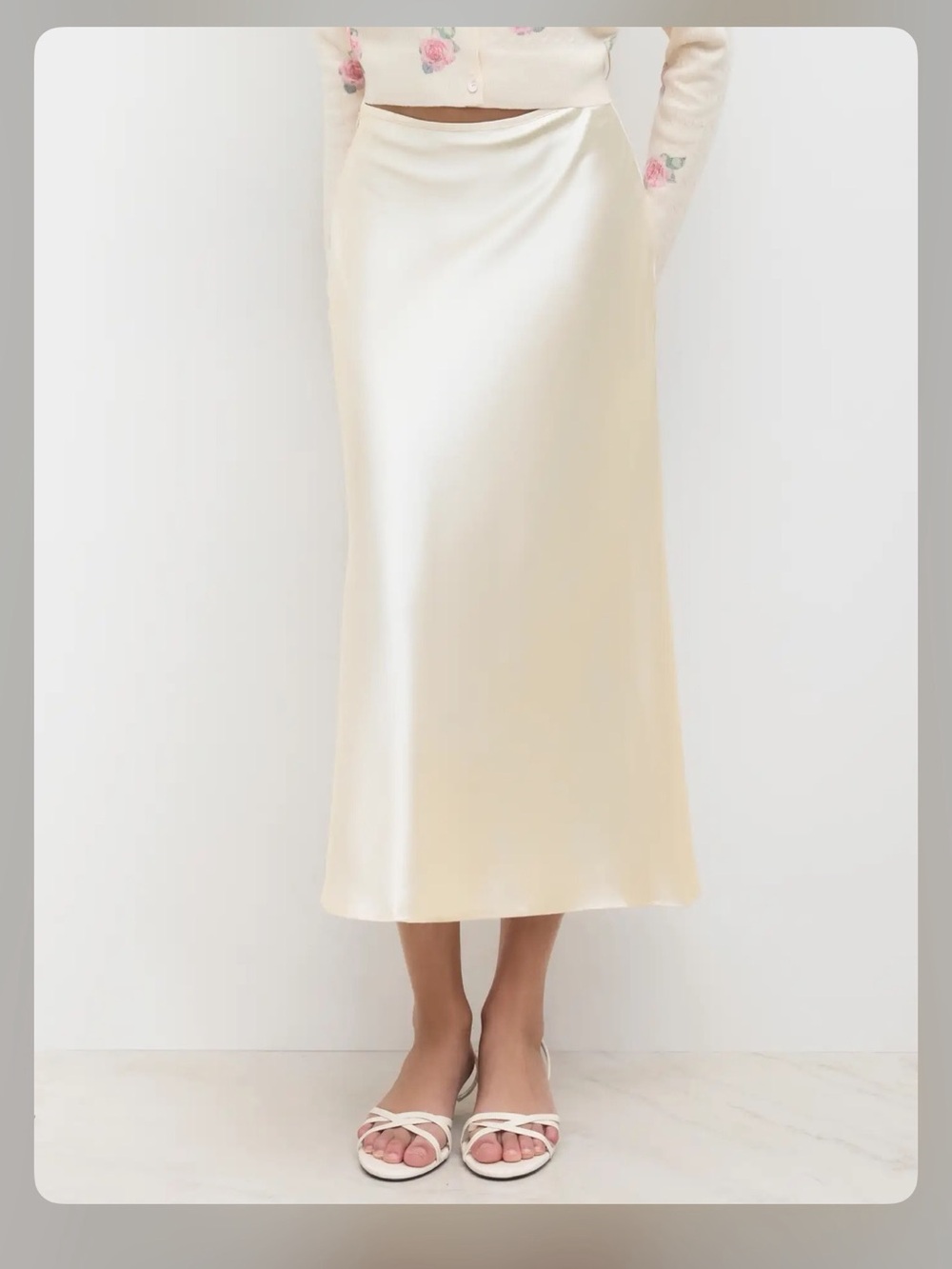 BEIGE SATIN SOLID RUFFLE MAXI SKIRT M